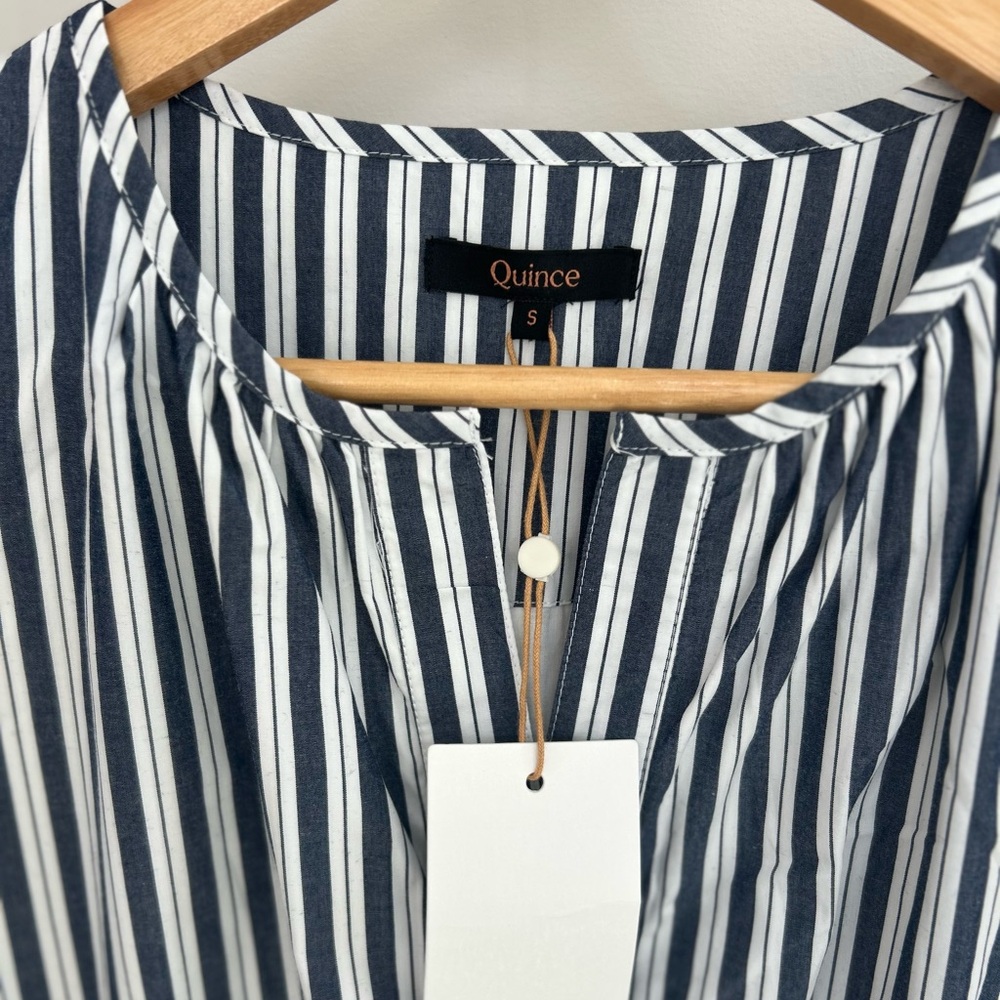 Quince 100% Organic Cotton Poplin Tiered
Maxi Dress Hudson Stripe Small NWT - Picture 2 of 13